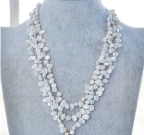 

0N439 NICE 3STRANDS white KESHI REBORN PEARL NECKLACE (A0329)