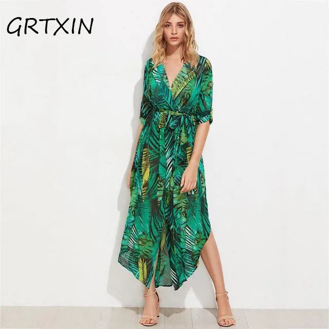 tropical green dress