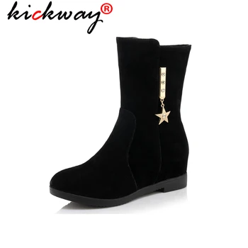 

Plus Size 34-43 Women Boots faux suede Leather Wedges Platform Boots Hidden Heel Shoes High Top Sneaker Casual Shoes For Woman