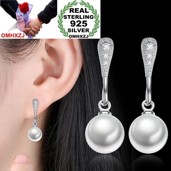 

OMHXZJ Wholesale Geometry Elegant Sweet Fashion OL Woman Girl Wedding Gift ABS Pearl 8mm 925 Sterling Silver Stud Earrings YS376