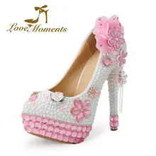 Женская обувь Love Moments; розовые свадебные туфли на высоком каблуке со стразами и жемчугом; женские вечерние туфли для невесты