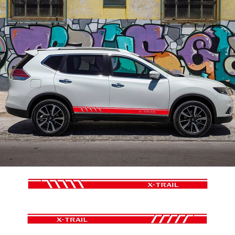  2PCS Racing Sport Door Vinyl Side Stripes Car Styling Body Decor Graphics Sticker For Nissan X-Trai