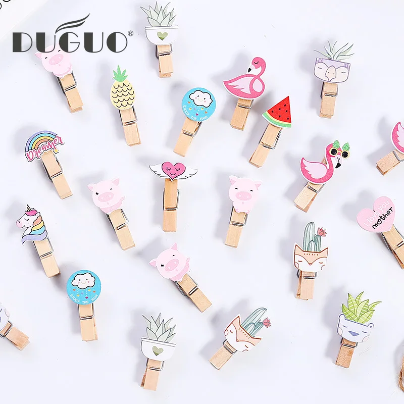 

DUGUO cute stationery photo folder small wooden clip photo folder photo hemp rope photo wall decoration