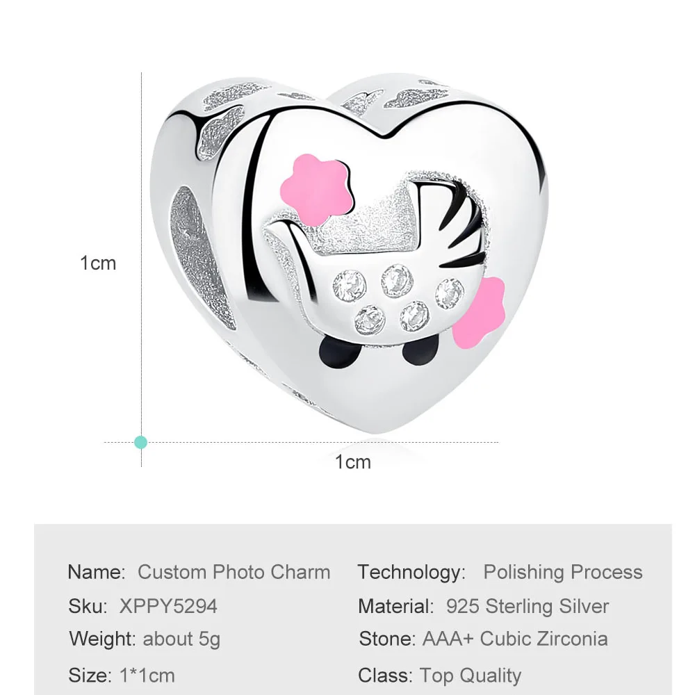 ELESHE 2019 New Personalized 925 Sterling Silver Heart Charms Fit Original Pandora Bracelet Customized Photo Beads DIY Jewelry