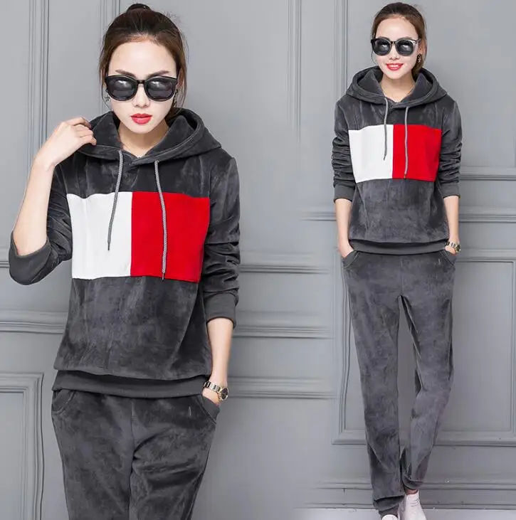 

Warm Hoodies Sweatshirt Long Pants Two Pieces Set Outdoor Plus Size Sport Sweat Suits Women Hiking Jacket Suit