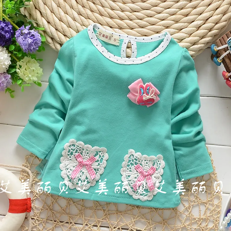 Children s clothing 2016 spring Autumn Korean girls shirt bow lace pocket long sleeve font b