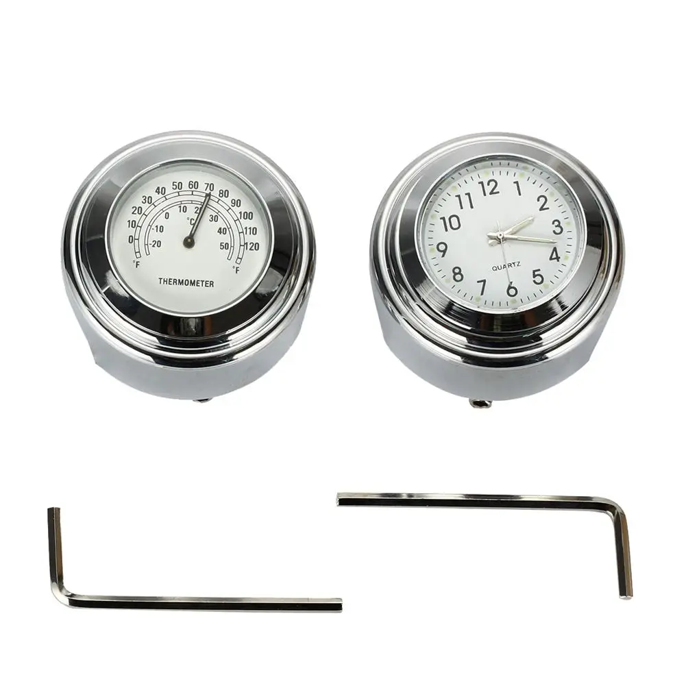 

7/8 inchor 1 inch Waterproof Dial Motorcycle Handlebar Clock Thermometer Temp + Motorcycle Handlebar Clock + Hex Key For Harley