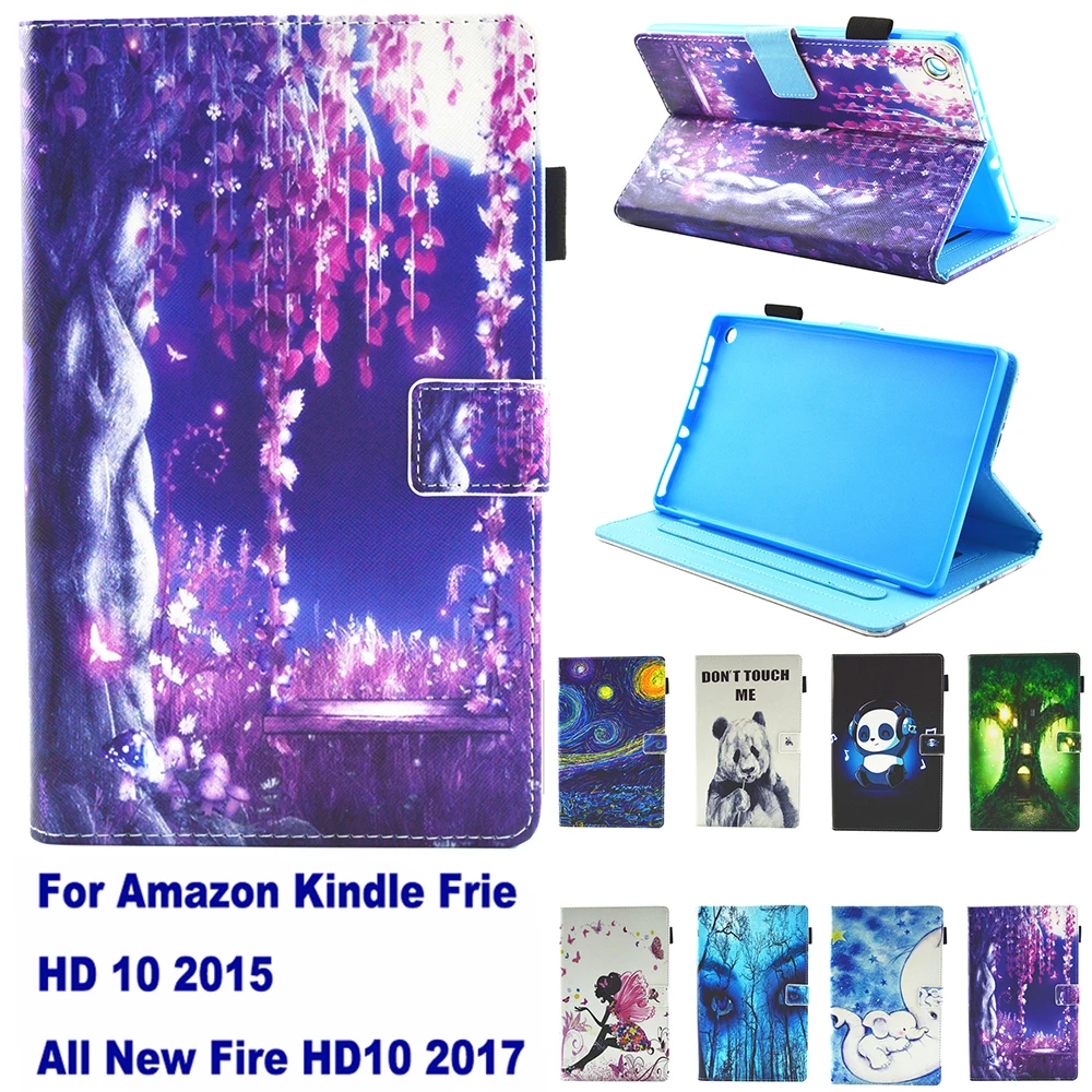 Модный узор звездное небо Стенд искусственная кожа Fundas чехол для Amazon Kindle Fire HD10 2015 2017 10,1 "планшеты Coque