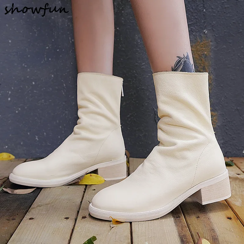 

3 Color women's back zip ankle booys genuine leather high quality short booties leisure punk autumn winter boots shoes for women