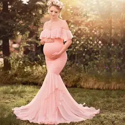 Оборками для беременных Подставки для фотографий платья для беременных женская одежда с открытыми плечами для беременных Платья для