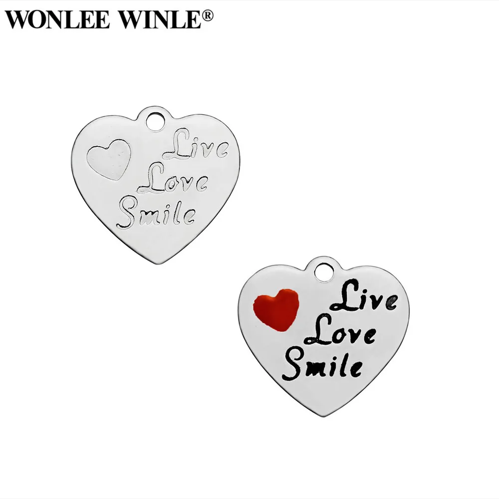 Wonlee Winle DIY полностью полированный 316l нержавеющая сталь Live Love Smile Сердце Подвески