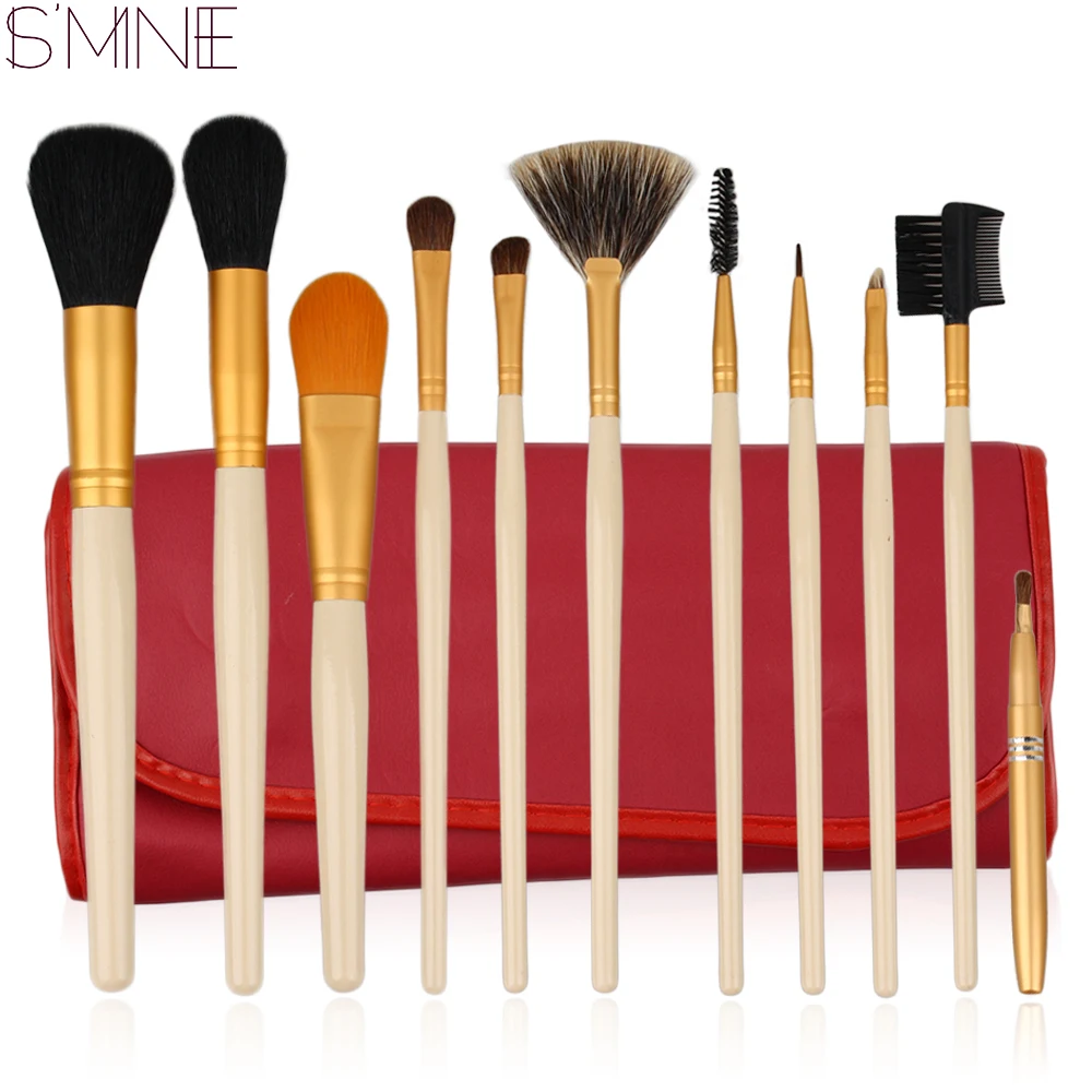 ISMINE 11Pcs Makeup Brushes Set Professional Wood Handle Animal Hair