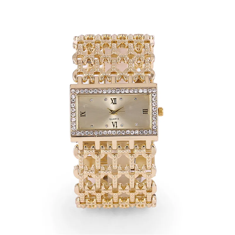 Квадратный полностью алмазный браслет часы Аналоговые кварцевые наручные часы из нержавеющей стали цепь Золото Серебро Кварцевые часы - Цвет: B