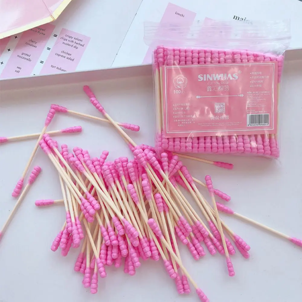 

100pcs/pack Disposable Cotton Swabs Medical Wood Double Head Makeup Swabs Cotton Buds Beauty & Health Care Tools