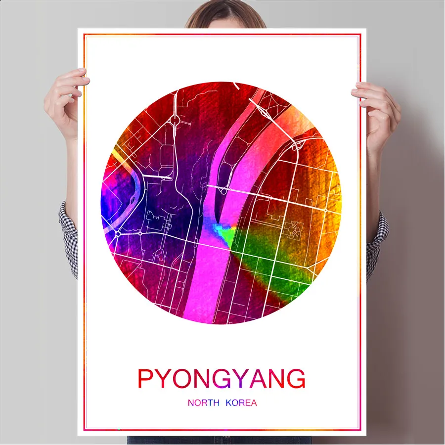 

World Famous City Map PYONGYANG North Korea Print Poster Print on Paper or Canvas Wall Sticker Bar Cafe Living Room Home Decor
