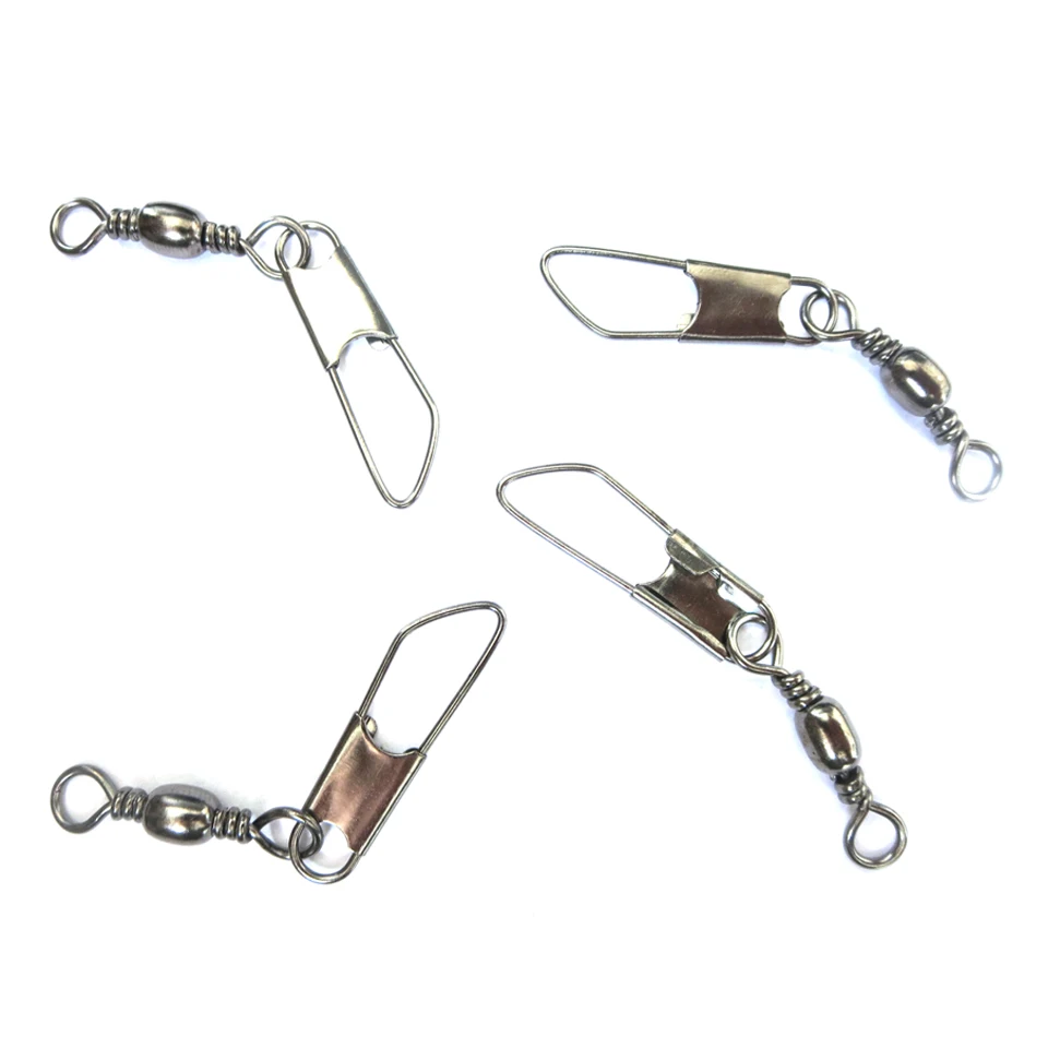50Pcs Stainless Steel Barrel Fishing Swivel With Safety Snap Size 1# Fishing Tackle Box