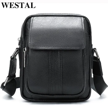 

WESTAL men's genuine leather messenger/crossbody bags shoulder bag for men handbag flap pocket zipper designer casual men's bags