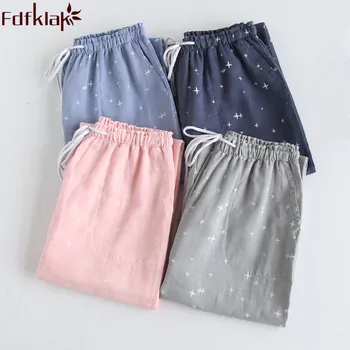 

Fdfklak Women's Pajamas With Pants Cotton Lounge Pants Spring Summer Couple Pyjama Trousers Women Sleep Bottoms Sleepwear Q1309