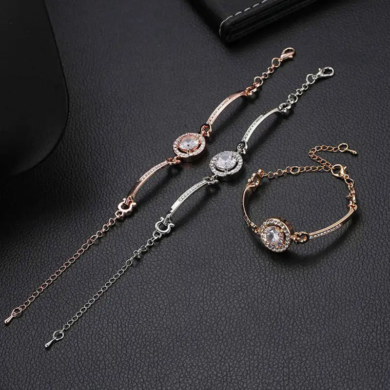 Rose Gold Plated Bracelet Bangle White Stripe Rhinestone For Woman Girl CG