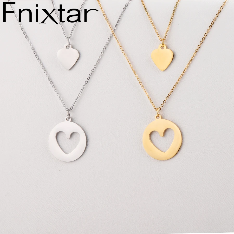 

Fnixtar Mirror Polish Stainless Steel Hollow Round Love Heart Pendant Matching Heart Pendant Neckalce For Women 10Set/lot