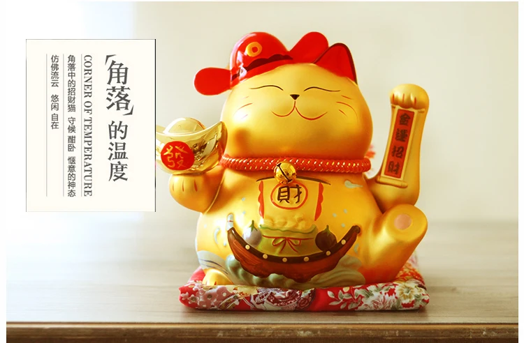 Подлинное золото Япония Lucky Cat hand негабаритных керамических украшений магазин открылся 9 дюймов праздничные подарки ремесла костюм гостиной рабочего стола