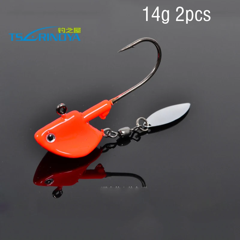 Trulinoya вращающийся джиг голова Fishinghook 7g 14g с Одиночная колючая крючок оранжевые блестки металлический рыболовный крючок Приманка - Цвет: 14g red 2pcs