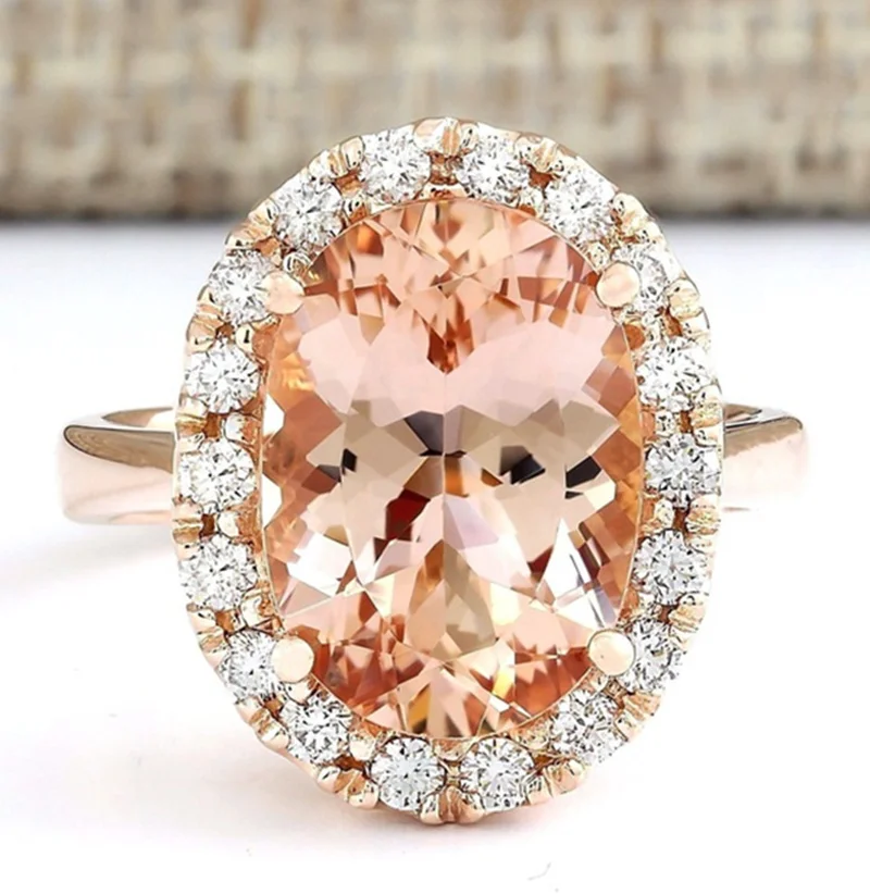 Champagne Crystal oval Wedding Cubic Zirconia Ring Rose Gold Color Tone Fashion Engagement Rings ...
