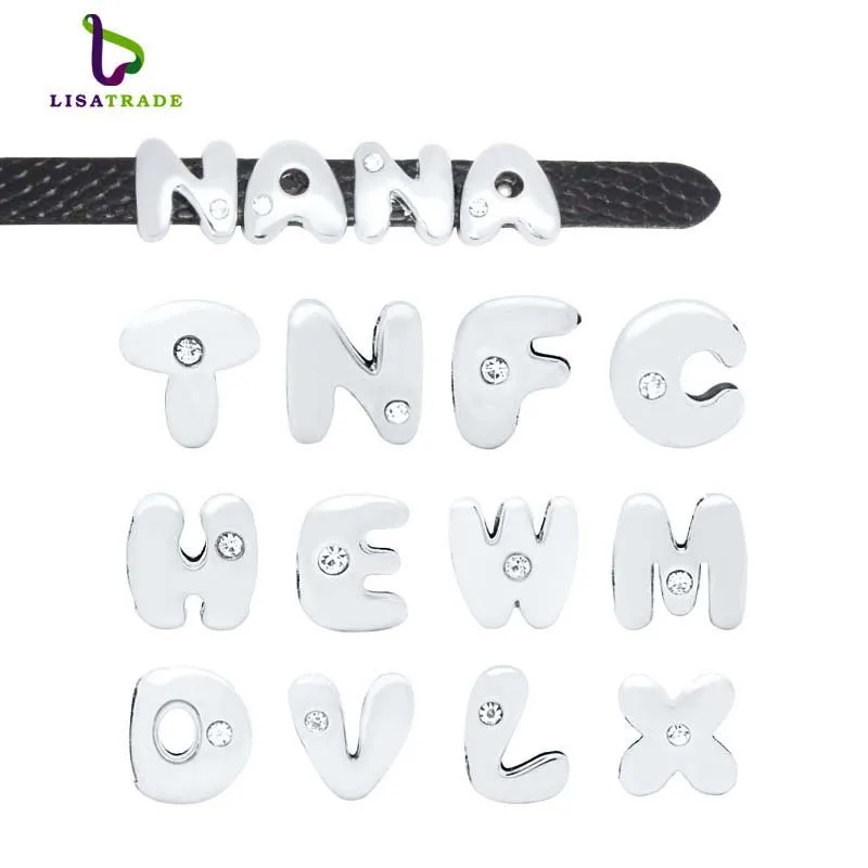 8MM 10pcs sliver 1 Rhinestone slide letters "N Z" Slide Charms Fit for