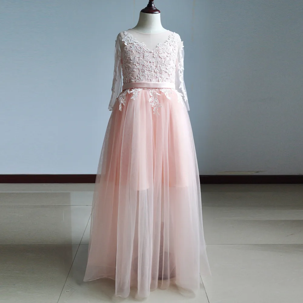 

Long Sleeve Flower Girl Dress Pink Kids Dresses for Girls Princess Toddler Girl Dresses for Straight First Communion Dresses