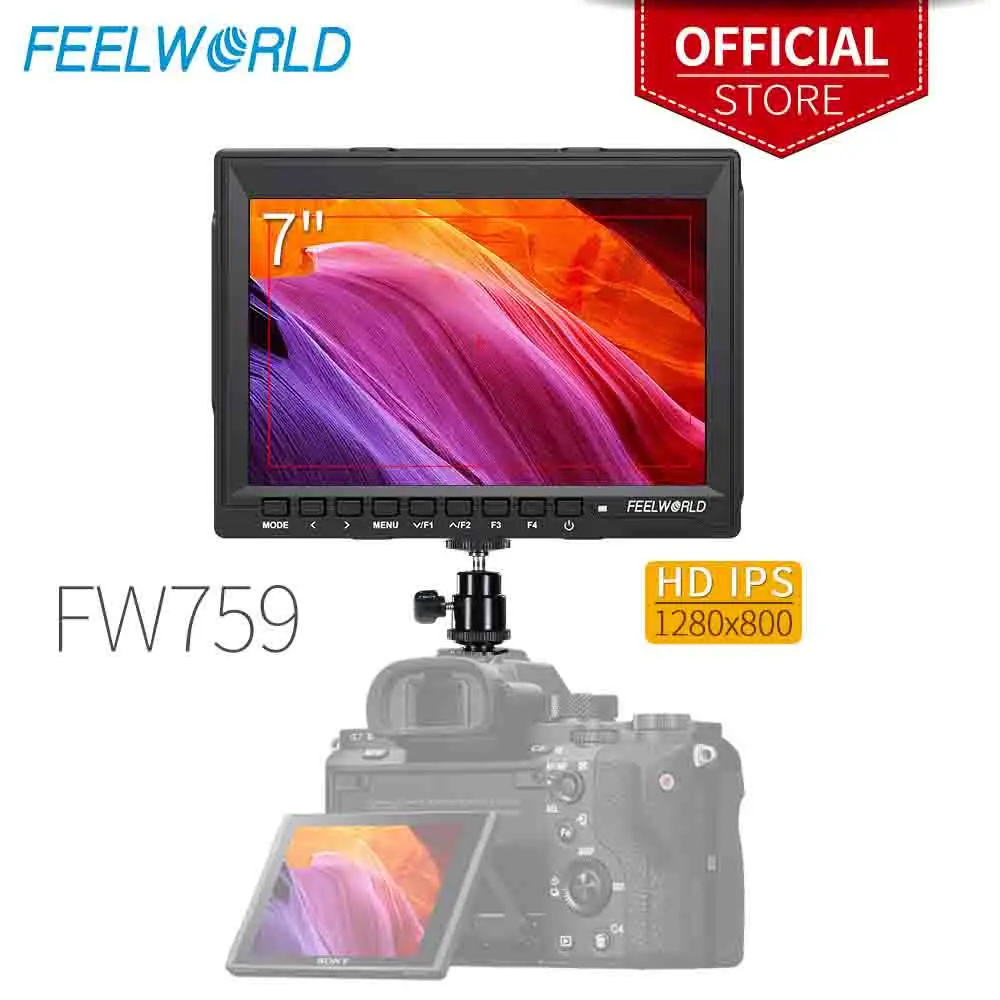 Feelworld FW759 7 Cal IPS 1280×800 kamery dziedzinie Monitor podglądowy do lustrzanek DSLR z osiągając skupić się HD 7 “Monitor LCD do BMPCC Canon Sony