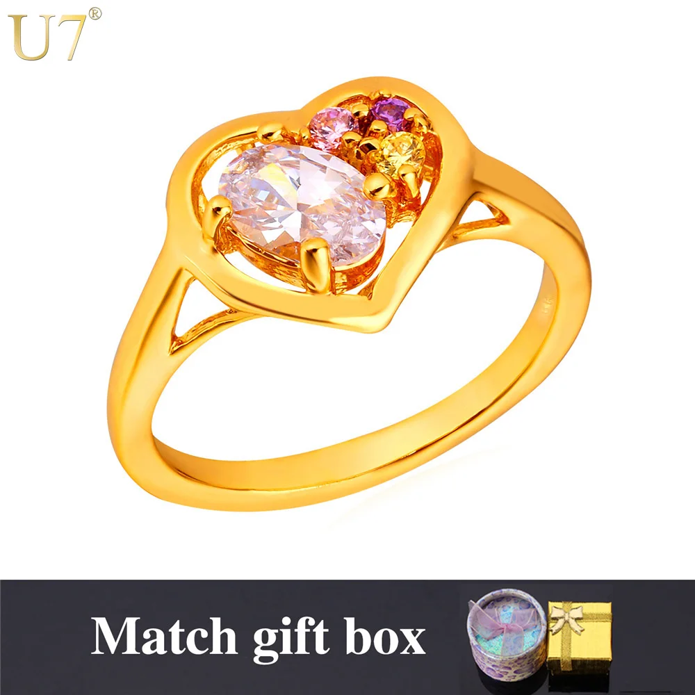 

U7 Brand Romantic Cubic Zirconia Heart Rings For Women Wholesale Gold Color Engagement Ring R433