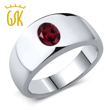 1.40 ct vs rhodolite oval rojo granate natural anillo esterlina del sólido 925 anillo de plata de los hombres clásicos gemstoneking