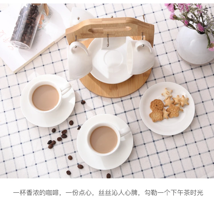 6pcs/set Ceramics Coffee Cup and Saucer Set Cup Holder Simple Home Afternoon Tea Set Creative Espresso Cup Saucer 90ml