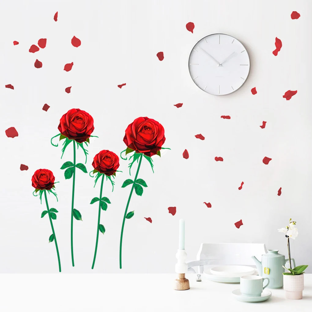 2019 New Removable Red Rose Flowers Wall Sticker Mural Decal Home Room