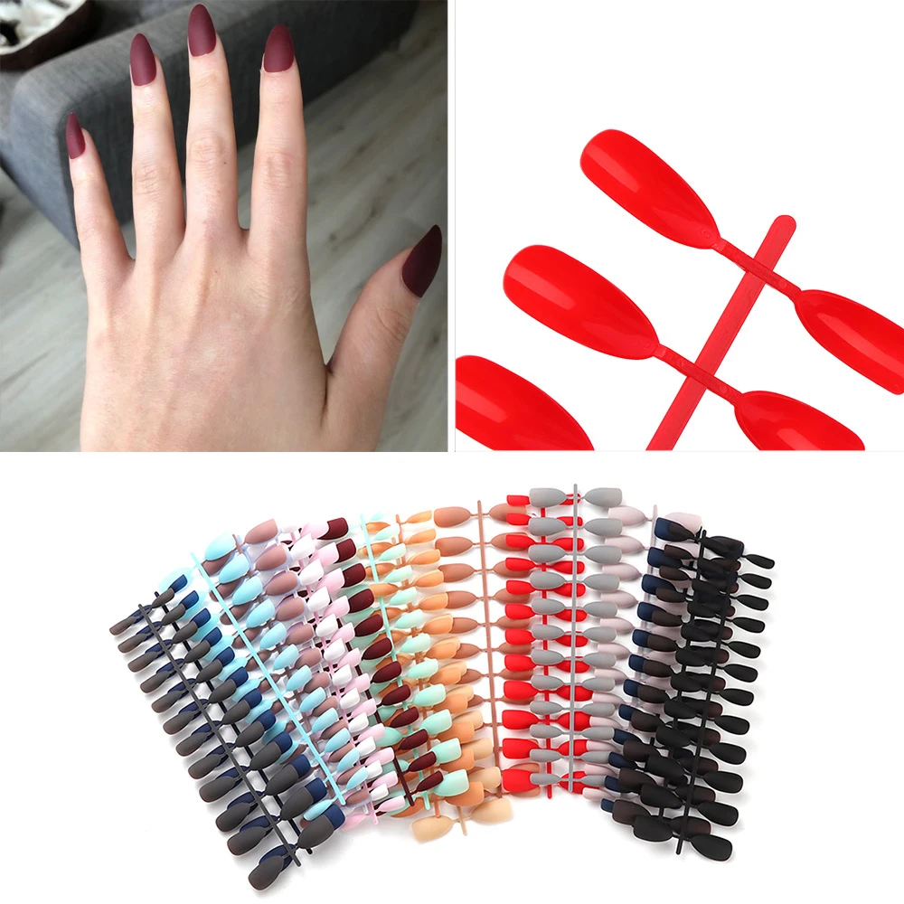 

24Pcs/Sheet New Matte False Short Pointed Nails Tips Patch Pure Color Artificial Chip French Nail Art Extensions Accessories