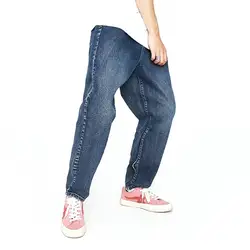 Для мужчин Harajuku стиль джинсовые штаны шаровары Винтаж модные повседневные мужские черные синие джинсы мотобрюки