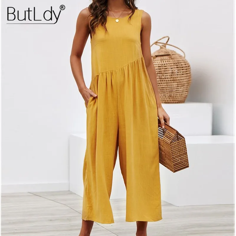 

Summer 2019 Off Shoulder Tank Jumpsuit Women Backless Wide Leg Jumpsuits & Rompers Casual Loose Long Bodysuit Beach Overalls