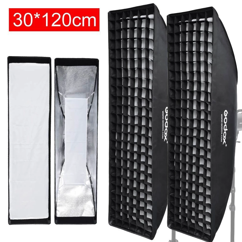 

2Pcs Godox Strip Beehive Softbox 30x120cm 12"x47" w/ Honeycomb Grid Bowens Mount Speedring for Strobe Flash Lighting