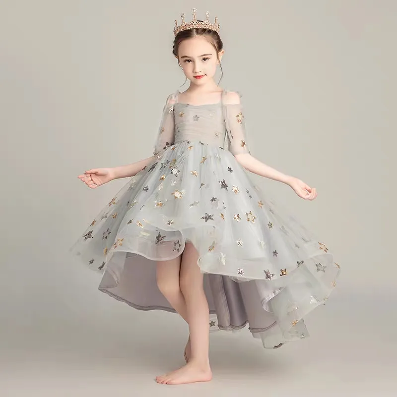 Детское бальное платье принцессы на бретельках для дня рождения детское фортепиано для девочек, Пышное Платье с хвостом