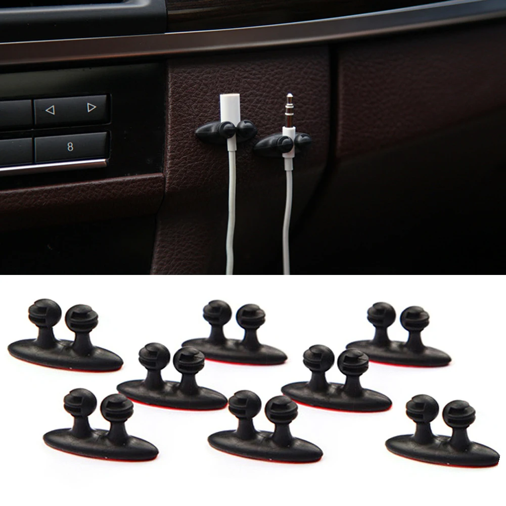 8pcs New Cord Fixer Auto Accessories Organizer Car Charger Line Holder Multifunction Fastener Adhesive Wire Clip USB Cable