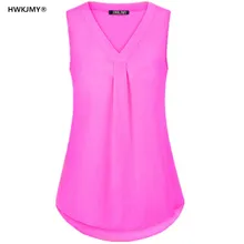 

HWKJMY Women Sexy Summer V-neck Sleeveless Tshirt Tops Loose Casual Solid Color Chiffon Tank Tops Blouse Plus Size S-6XL