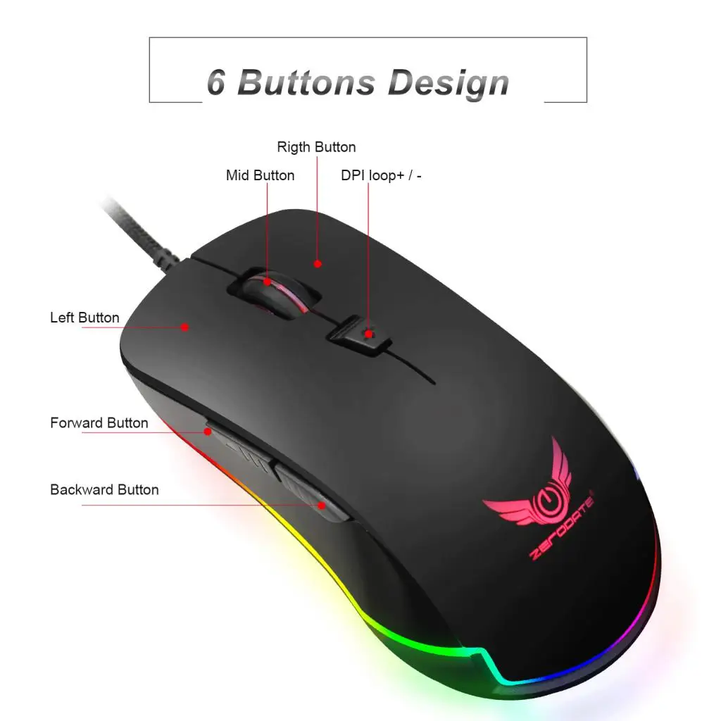 Gaming Mouse USB Wired  Optical USB Wired Desktop Mice Macro RGB Backlit