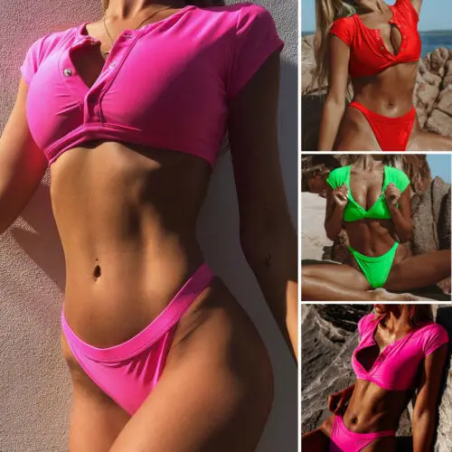 

Womens Bikini Set Bandage Push-Up Padded Solid Color Swimwear Bathing Brazilian