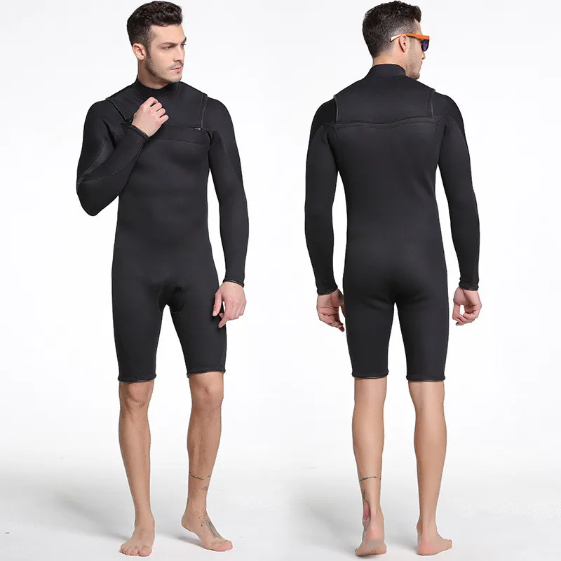 

LAFICIRO 3MM Men Short Sleeve Neoprene One-piece Suit Surf Wetsuit Freediving Spear Fishing Blue Diving Suit Swimsuit Pants