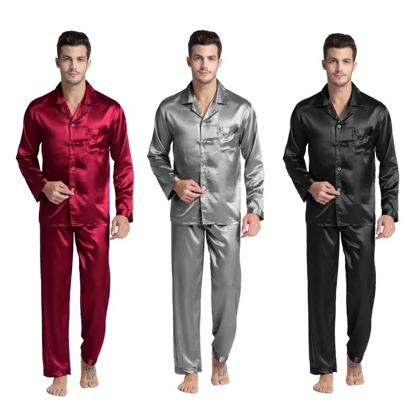 Tony&Candice Men's Stain Silk Pajama Set Men Pajamas Silk Sleepwear Men Sexy Modern Style Soft Cozy Satin Nightgown Men Summer