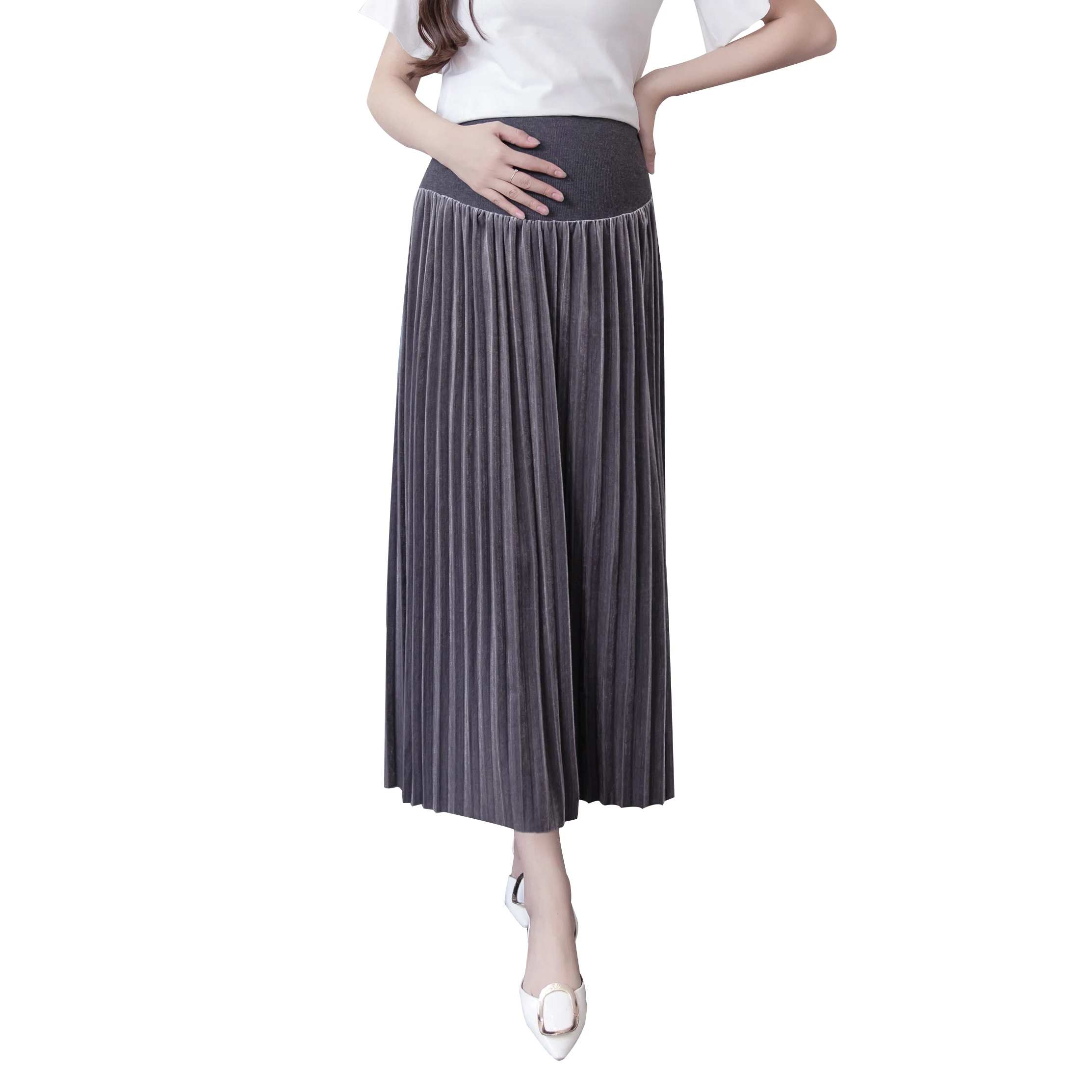 Korean Elastic Waist Belly Maternity Skirts Bottoms Clothes for Pregnant Women Autumn Charming