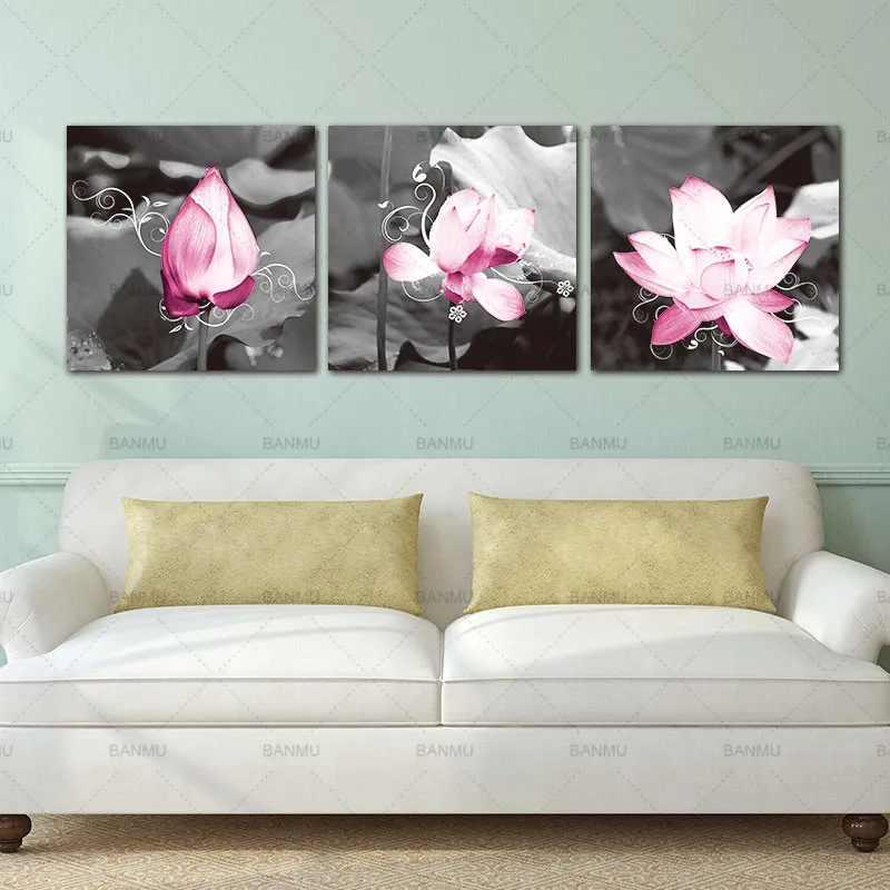3 шт. настенные плакаты на холсте с рисунком розового лотоса|print on canvas|art printcanvas art