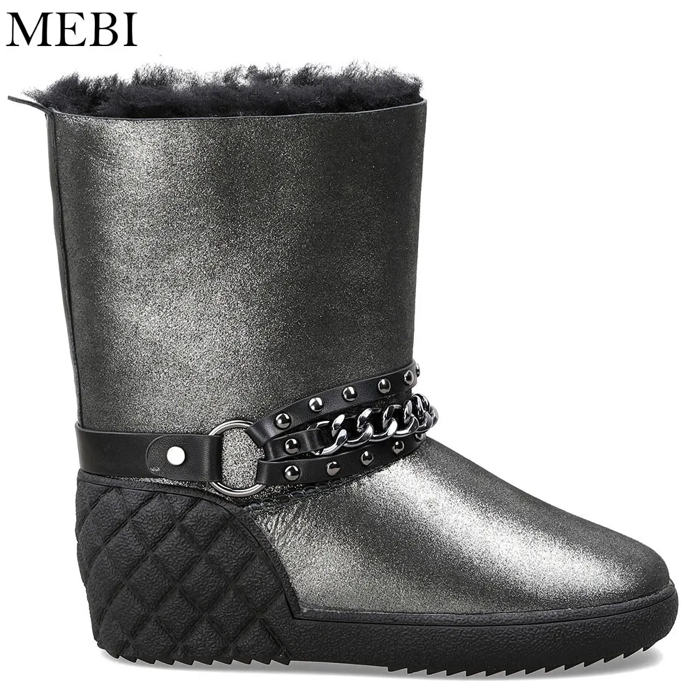 Женские зимние ботинки MEBI толстые теплые меховые женские Серебристые без