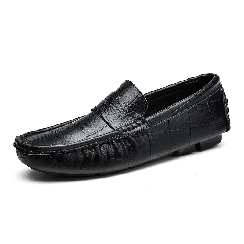 VKERGB/мужская кожаная повседневная обувь Мужская мягкая кожаная обувь с круглым носком обувь для вождения на резиновой подошве повседневная обувь - Цвет: Black