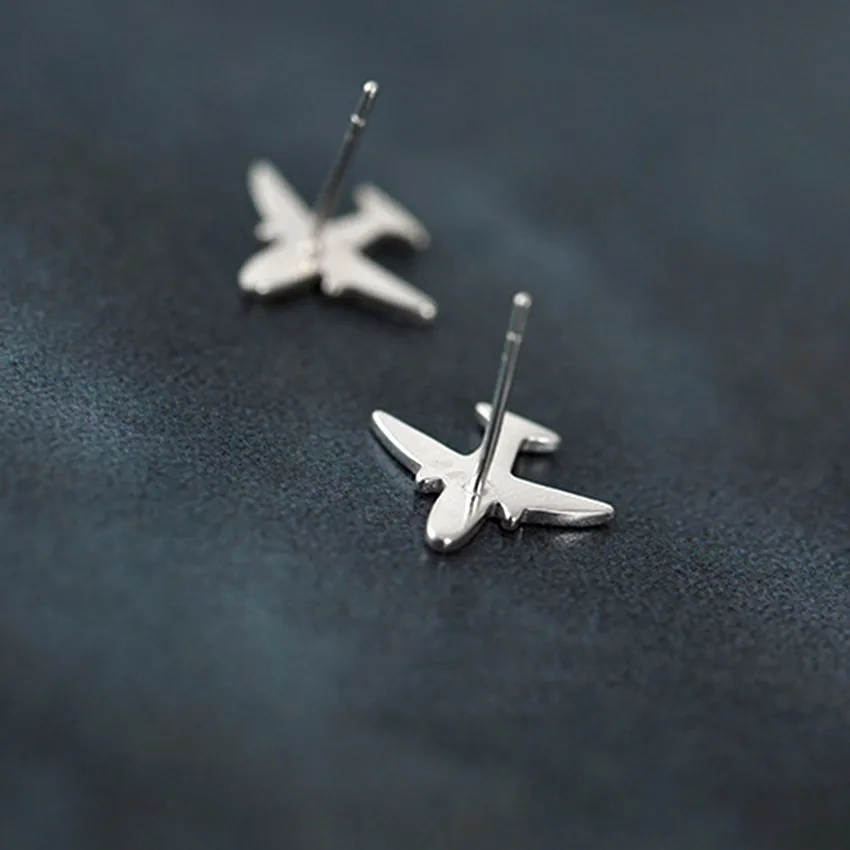 Kinitial 925 Sterling Silver Aircraft Airplane Plane Stud Earrings